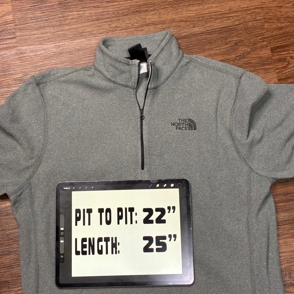 The North Face Mens L Gray 1/4 Zip Fleece Pullover Hiking Outdoor TNF